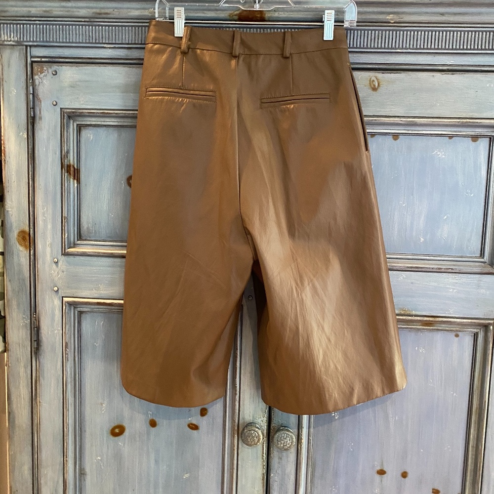 Frankie Shop BROWN FAUX LEATHER TROUSER SHORTS BY STUDIO CUT size M - Picture 9 of 11